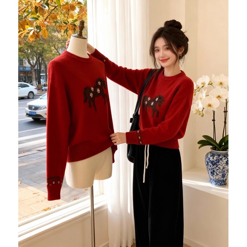 Real Price, No Discount【Three Strands of Sheep Wool】Gorgeous and Stylish Autumn/Winter High-End Christmas Red Sweater