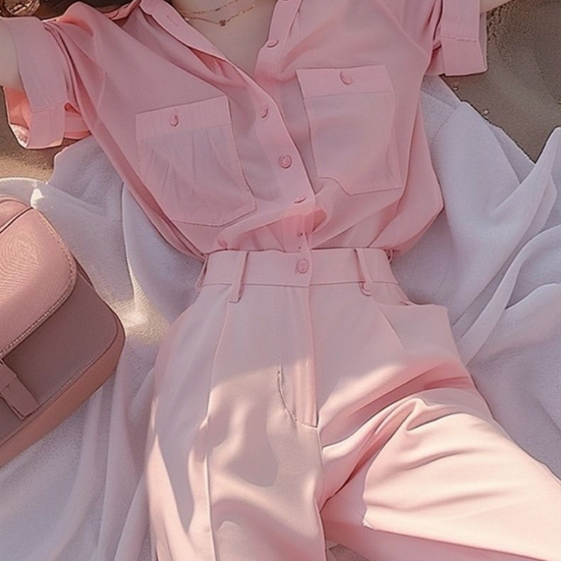 夏のドーパミンウェアピンクシャツ女性のライトラグジュアリースモールフレッシュファッション服トレンドスーパーフェアリートップ|undefined