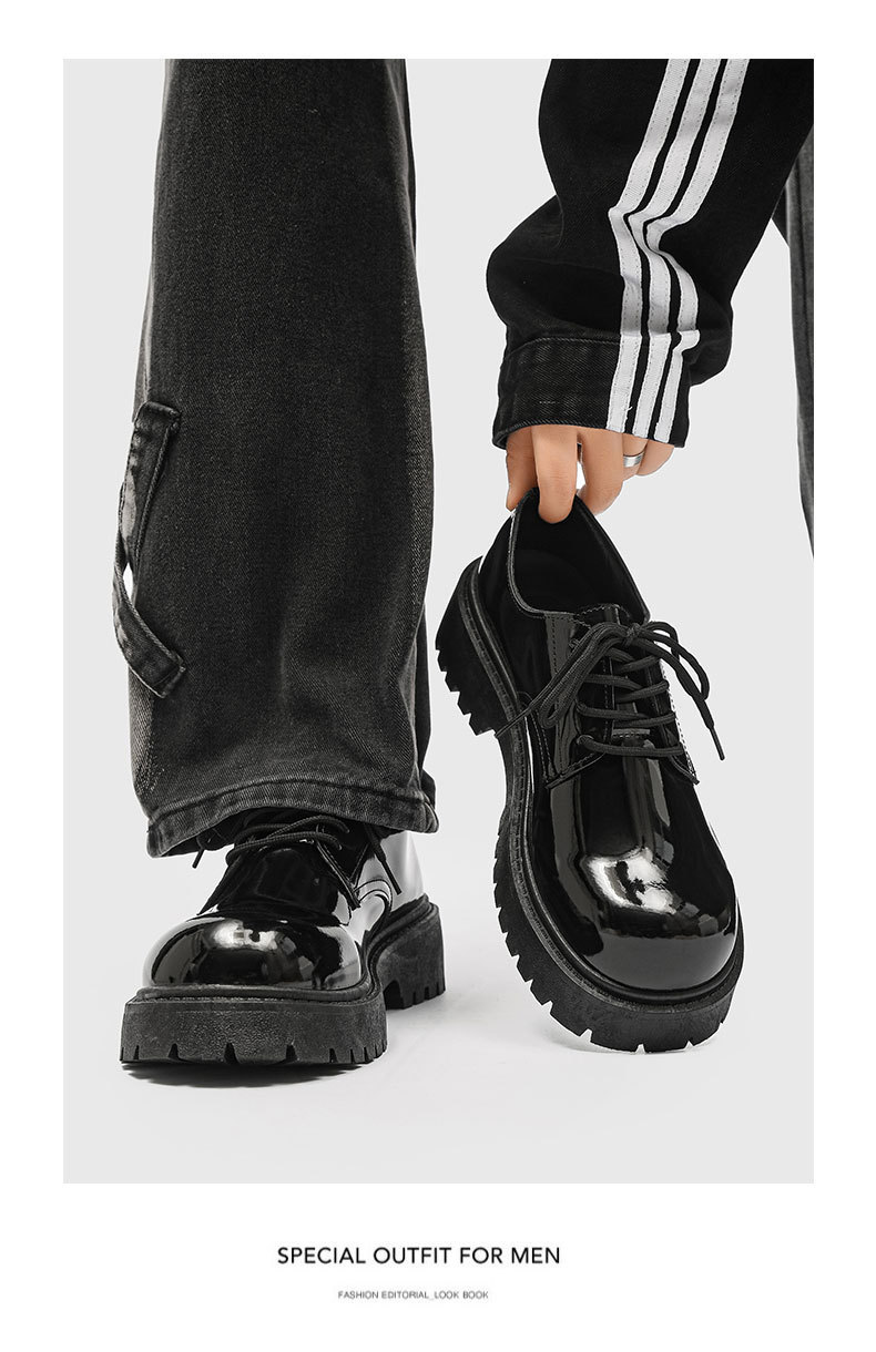 ShoeVault Casual Pelle Autunno Inverno Nuovo Nero Lucido Business Alluce Derby Niche Basso Suola Spessa Altezza Aumentante Uomo_voghion.com