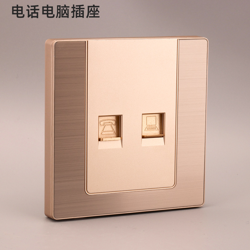 Nuevo Hotel hogar de acero inoxidable cepillado oro LED interruptor 86 tipo Pared de cinco agujeros panel de toma de corriente al por mayor