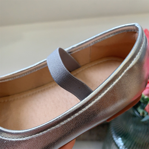 Silver fake split-toe children's shoes for children 1-3-6 years old girls' small leather shoes 2024 spring shallow mouth baby princess shoes