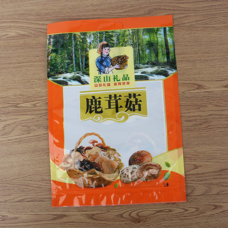 250g hongos silvestres, ciervo, cierre universal, bolsa de plástico auto-sellado, productos secos, bolsa de hongos Shiitake