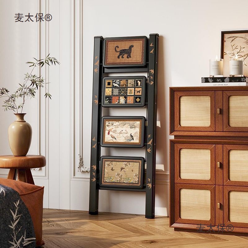 梯子家用中古风轻便折叠梯伸缩加厚装饰画梯乔迁爬梯凳楼梯麦太保