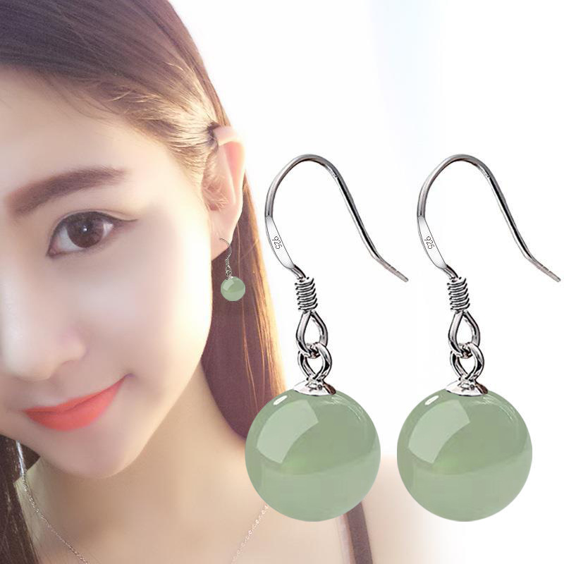 Vintage Palace Jade Hanfu Earrings Women's Imitation Hetian Jade Earrings Jasper Sapphire Gem Chalcedony Jewelry
