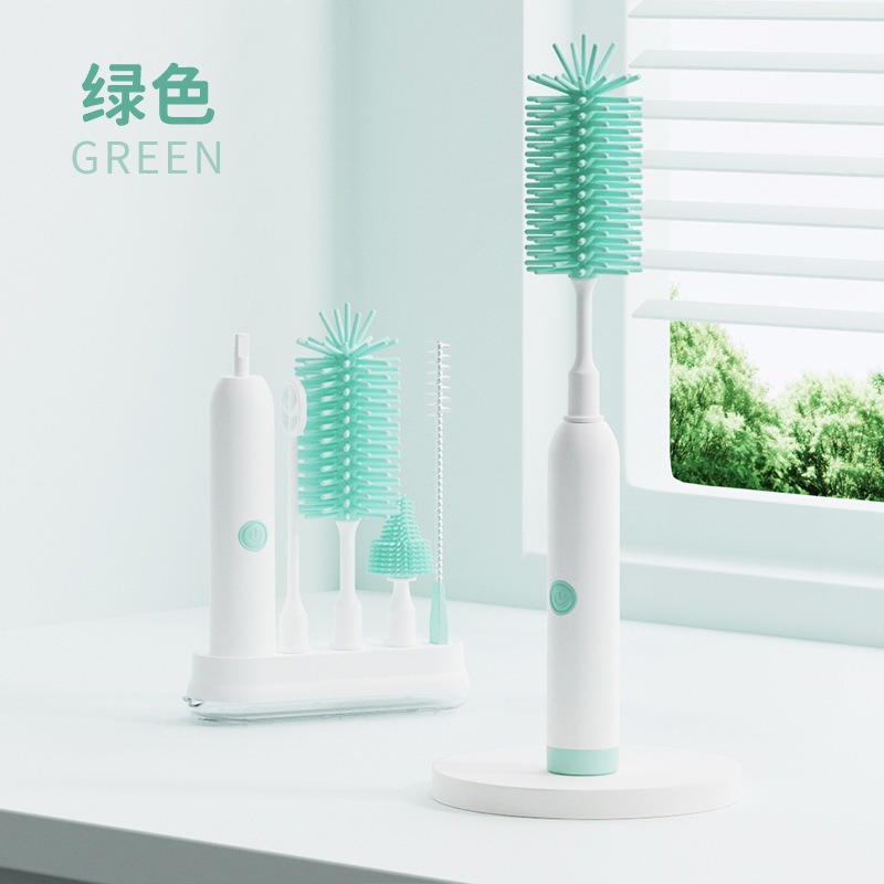 国境を越えた売れ筋の多機能電動ボトルブラシ クリーニングブラシ 360度回転 ロングハンドル クリーニング乳首セット カップブラシ|undefined