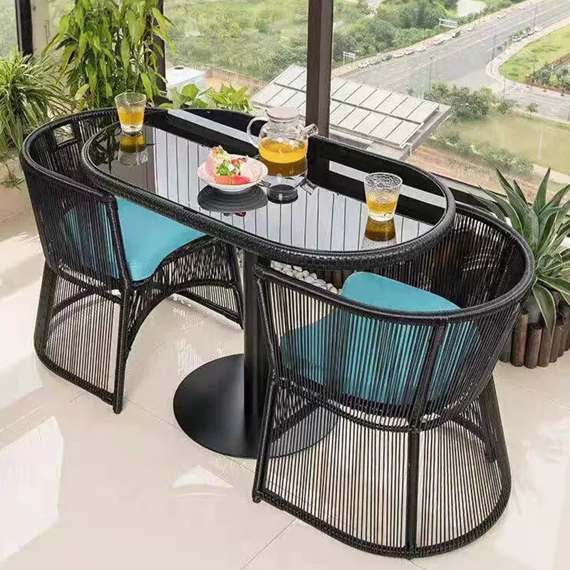 现货户外阳台办公室简约休闲桌椅室外别墅庭院藤编桌椅子组合