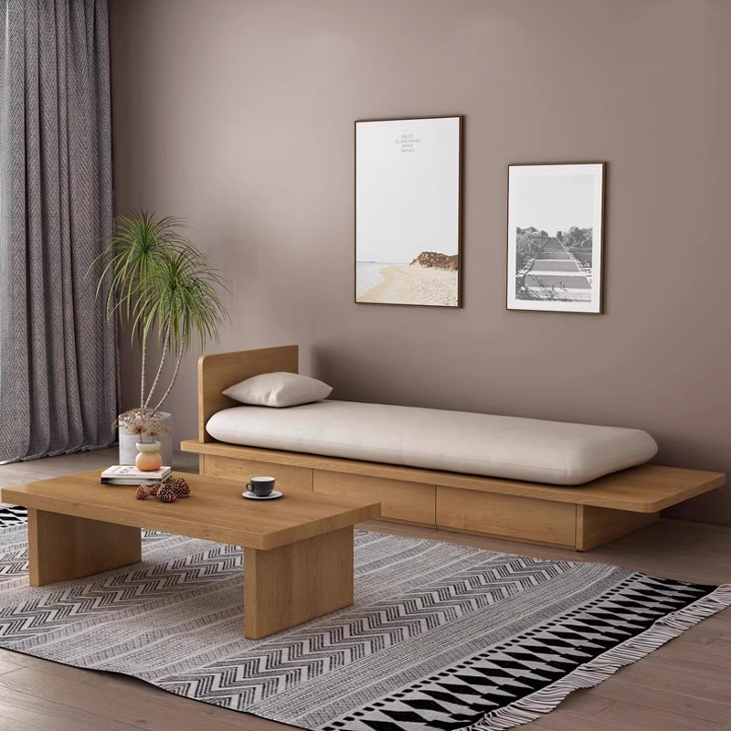 日式实木沙发带抽屉木质可拆洗日式小户型客厅民宿沙发椅双人三人