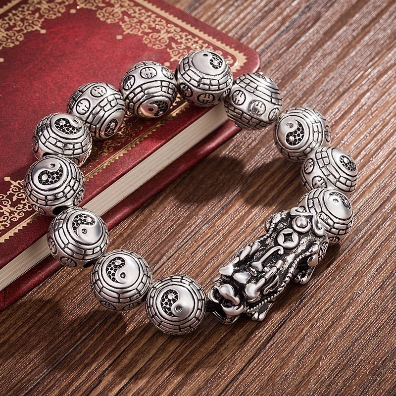 Lucky money pixiu gossip bracelet men and women rosary imitation Thai silver vintage plated 999 bracelet rope 108 wholesale Lucky money pixiu gossip bracelet men and women rosary imitation Thai silver vintage plated 999 bracelet rope 108 wholesale
