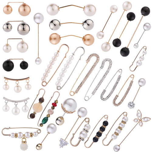 New Korean style high-end pearl anti-exposure brooch women's clothing shirt collar pin waist pin one-word pin