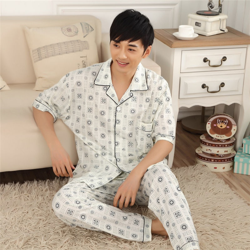 Pijamas de hombre Pijamas de manga corta de verano de algodón delgado para hombres jóvenes y de mediana edad sueltos de primavera y verano traje de desgaste para el hogar