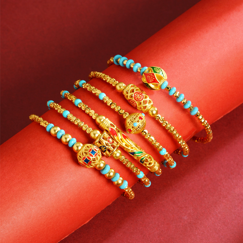 Vietnam Sha Jin Retro Fu Zi Ping An Joy Ruyi brazalete hueco no se desvanecerá joyería de moda nacional al por mayor