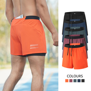 Running Shorts Men's Quick-Drying Summer Lined Fake Two-Piece Double-Layer Shorts Outdoor Marathon Sports Three-Point Shorts