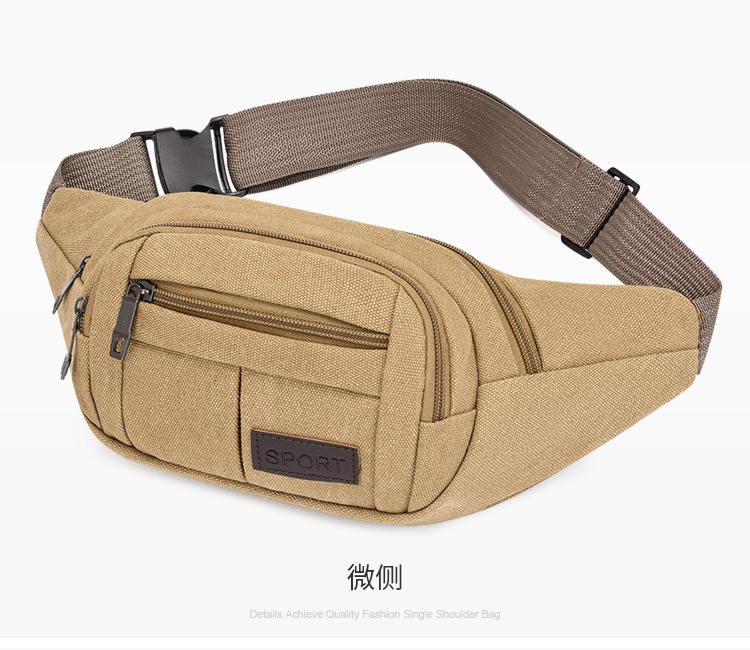 Men's construction site work close-fitting waist bag, wear-resistant canvas, crossbody mobile phone, loose change, crossbody single-shoulder convenient multi-layer bag undefined
