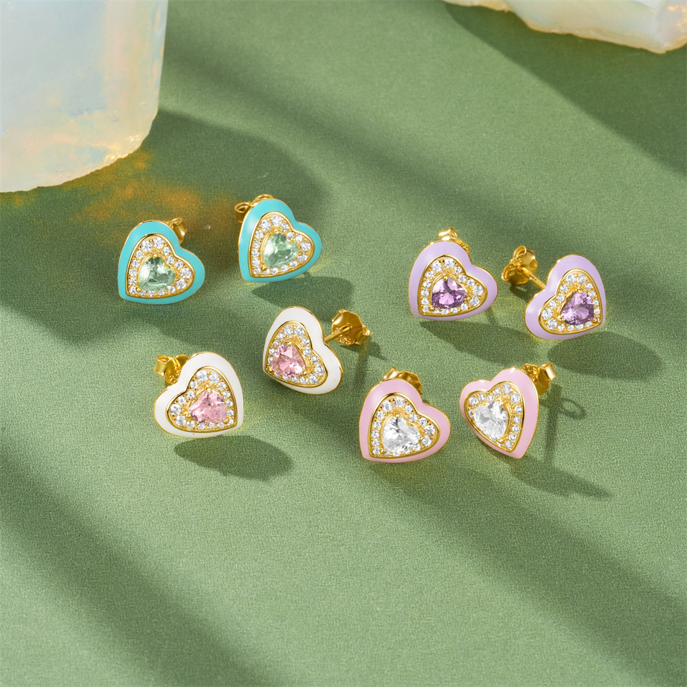 4g Weight 925 Sterling Silver Ear Needle Material Zircon Inlay Material Ear Studs Classification 1 Pair Quantity Holiday, Daily Occasion 925 Sterling Silver Material Heart Shape Pattern Women's Gender Plating Design Elegant, Simple Style Style 1 Pair 925 Sterling Silver Zircon Heart Shape Ear Studs 27