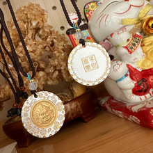 吉言描金锁项链女足银9999黄财神平安喜乐挂绳描金圆牌挂牌吊坠