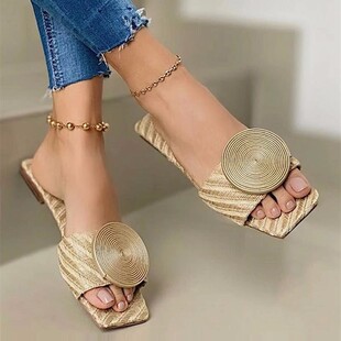 Cross-border Amazon European and American style fashion plus size round buckle flat casual beach sandals women's foreign trade mosquito repellent women's shoes