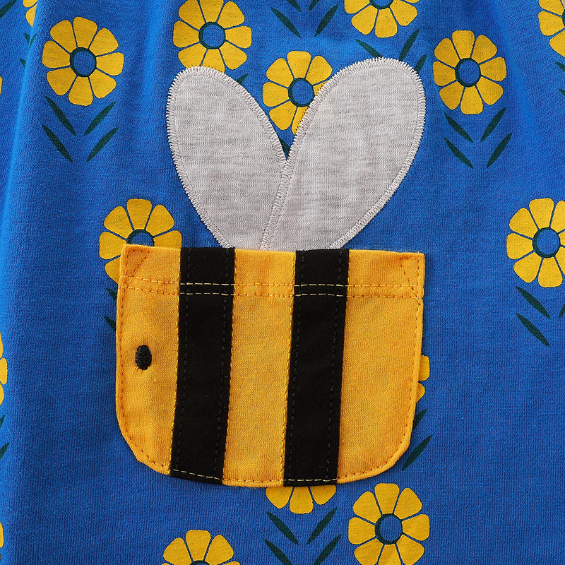 Vestido de manga larga para niñas de estilo europeo y americano de punto de algodón bolsillo de abeja falda para niños bebé niñas flor impresa vestido de princesa