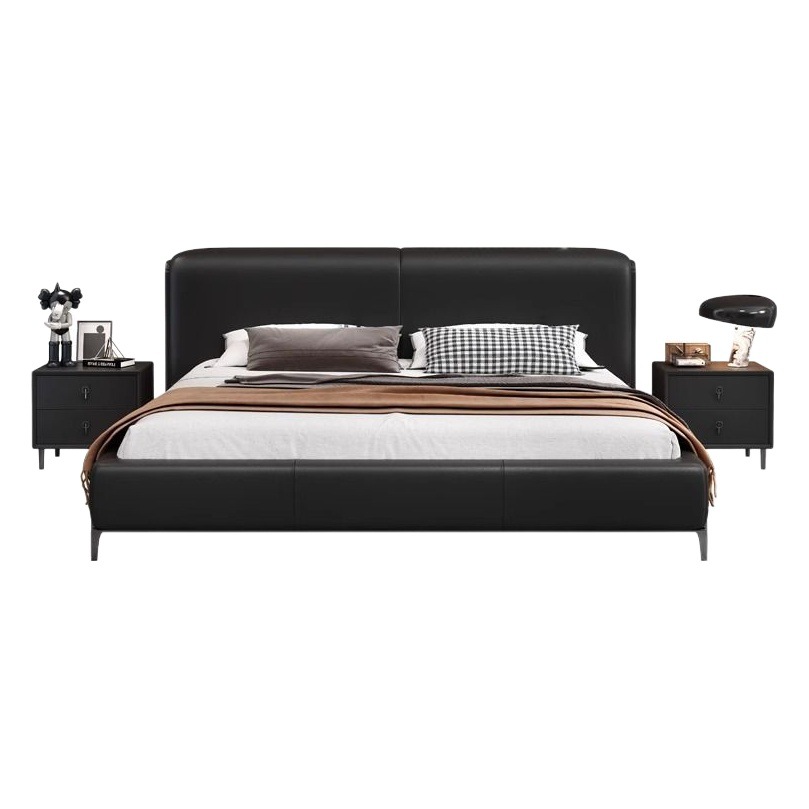 Italiano minimalista gran vaca negro cama de cuero completo de gama alta cama de boda dormitorio principal diseñador de 1,8 m cama doble bolsa de noche image 1