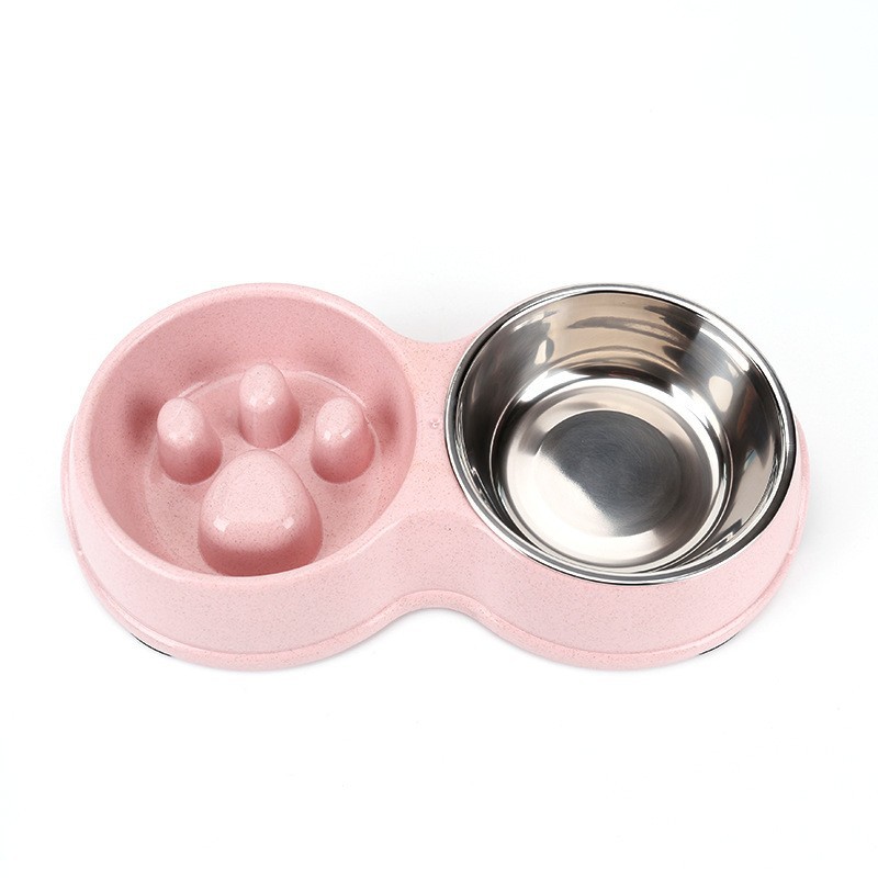 Gato Tazón de acero inoxidable perro tazón antidetonante mascota doble tazón alimentación de agua potable integrado cóncavo-convexo Slow Food Bowl ventas directas de la fábrica