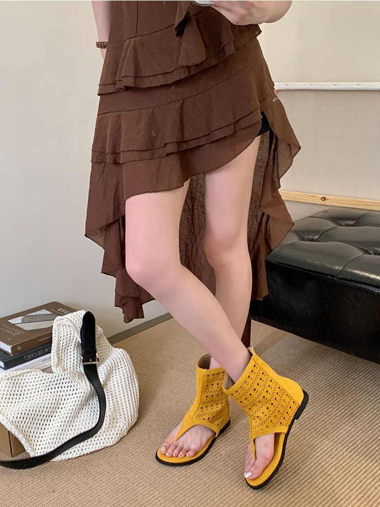 French-style Flat Thong Sandals Breathable Roman Sandals Women_voghion.com