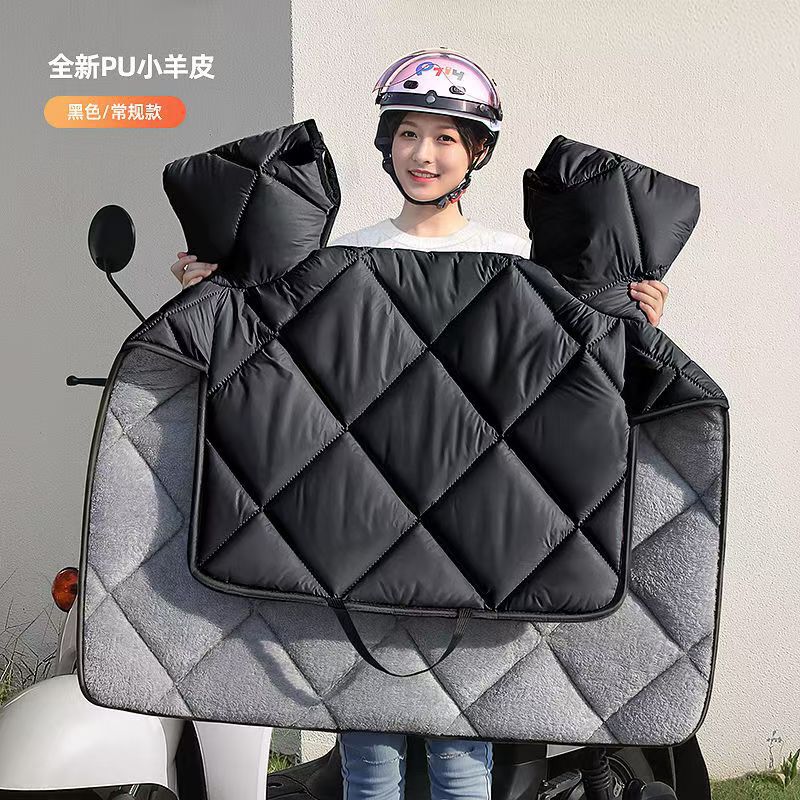 電気自動車の防風は冬にベルベットされてバッテリーバイクの防水防風カバー秋冬のPU羊の皮を厚くした|undefined