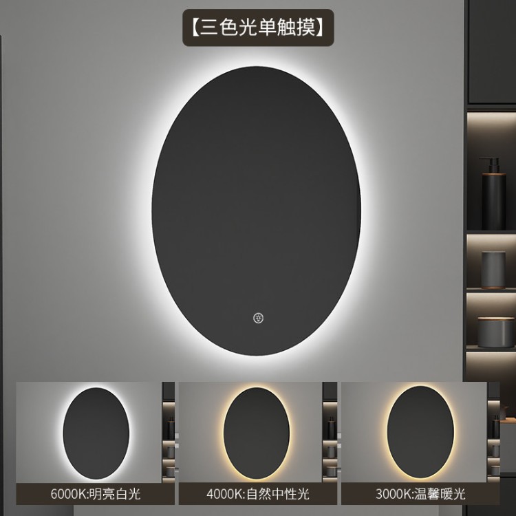 espejo inteligente elíptico de alta definición de forma especial espejo de maquillaje colgado en la pared con iluminación LED pantalla táctil anti-nebble espejo de baño