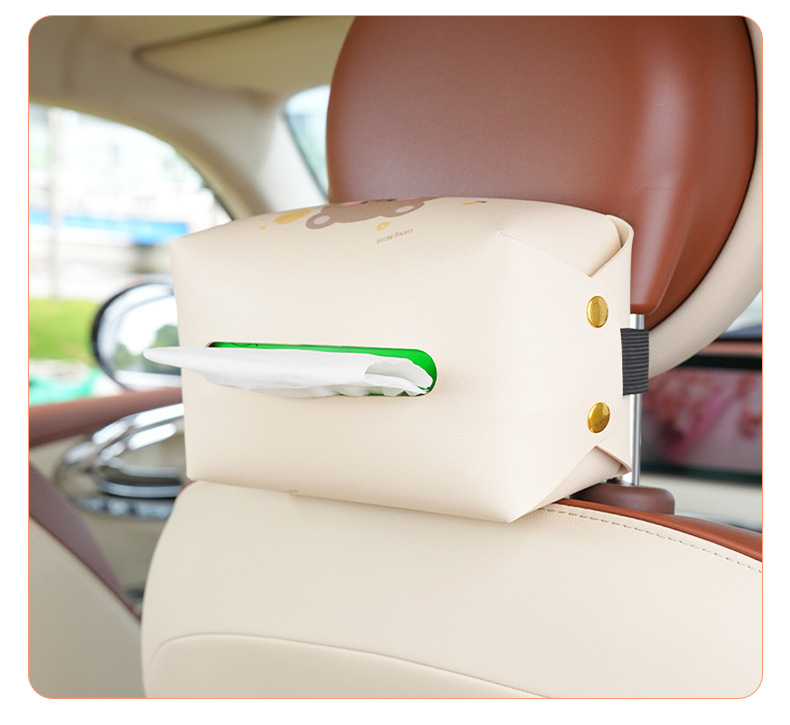 Creative Car Tissue Box Cartoon Leather Car Seat Back Hanging Tissue Box Cute Car Armrest Tissue Bag