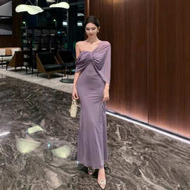 大码法式生日party抹胸礼服连衣裙女夏季胖mm纯欲包臀鱼尾长裙子
