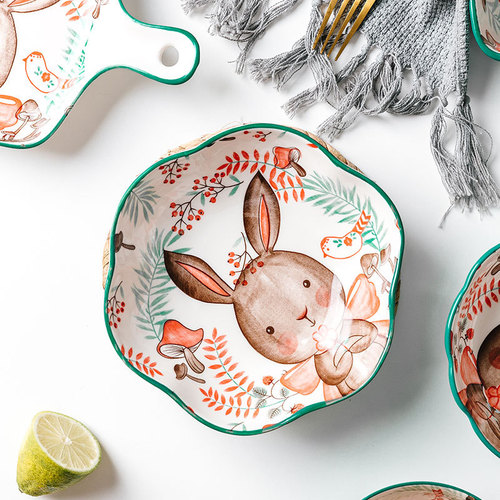 Xiaozuo Japanese creative hand-painted ceramic Internet celebrity Western tableware cute dishes home flat plate deep dish plate
