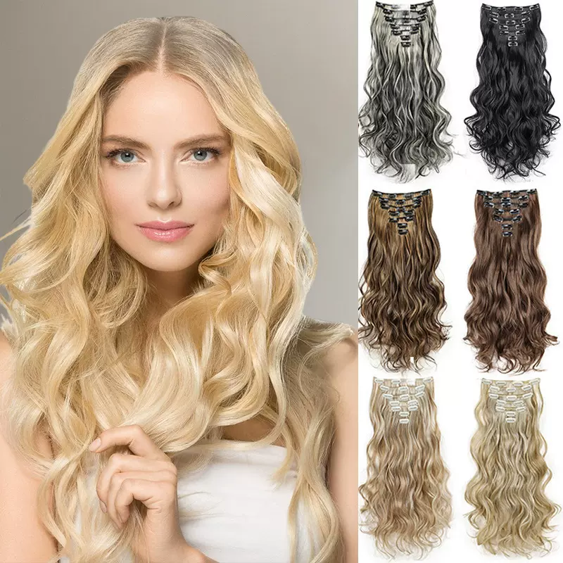 外贸假发女大波浪接发 卡子发七件套假发片 女士长卷发假发接发片