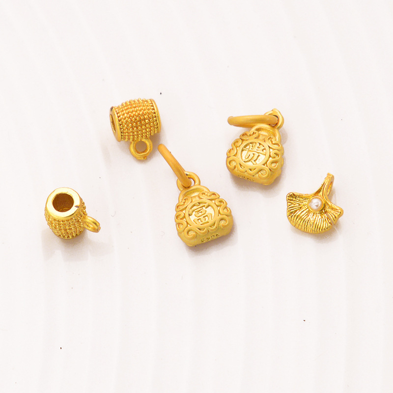 高保色沙金配件diy饰品古法金平安吊坠手链手串挂件小提溜挂饰|undefined