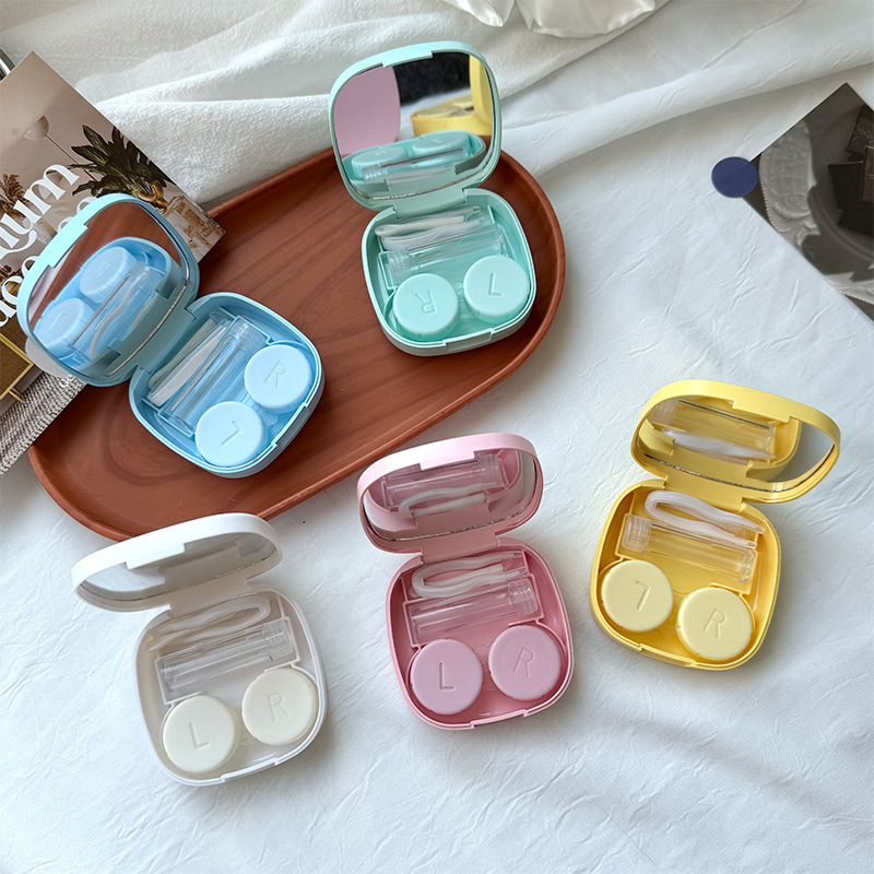 Cute Retro Simple Compact Contact Lens Case Candy-Colored Square Companion Box Colored Contact Lens Case High-End Storage Box Cute Retro Simple Compact Contact Lens Case Candy-Colored Square Companion Box Colored Contact Lens Case High-End Storage Box