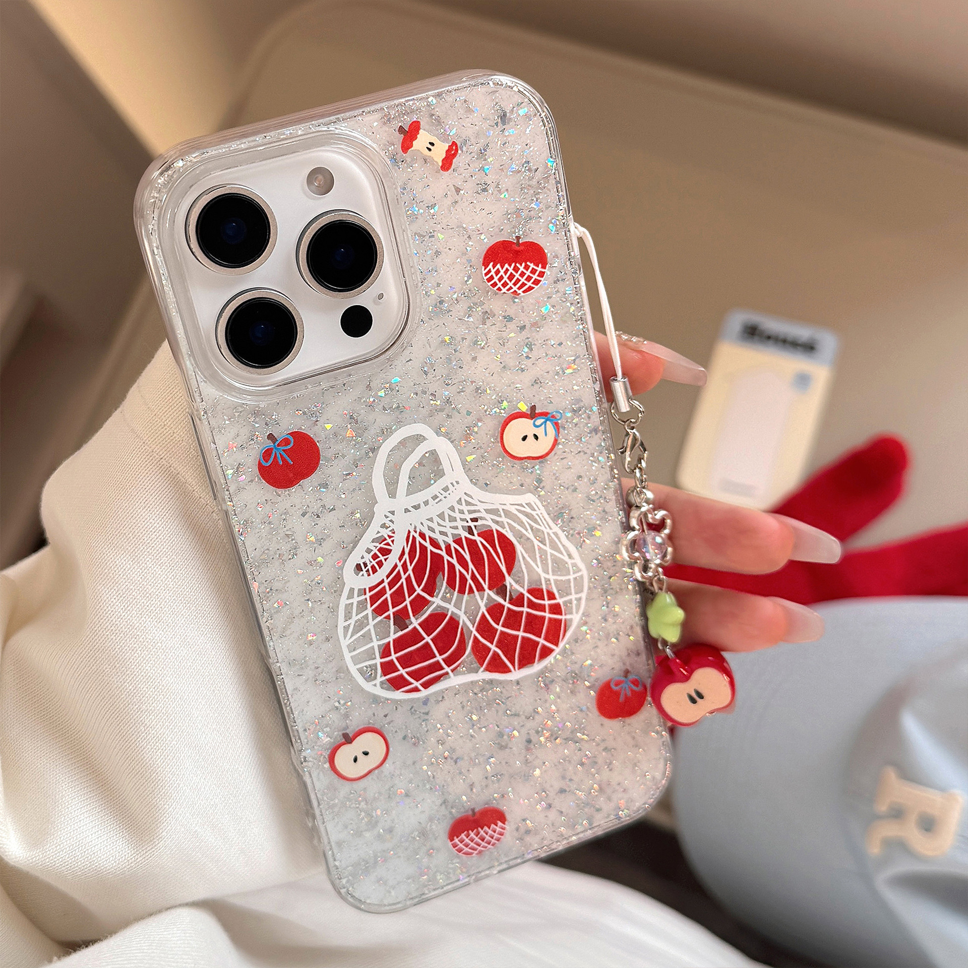 Bolsa de compras de brillo de corazón de niña Apple para iPhone 16Pro funda para teléfono móvil 15ProMax simple 14/13 mujer