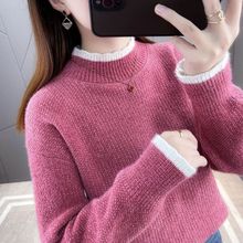 秋冬加绒毛衣女新款韩版雪尼尔加厚仿水貂绒半高领百搭宽松打底衫