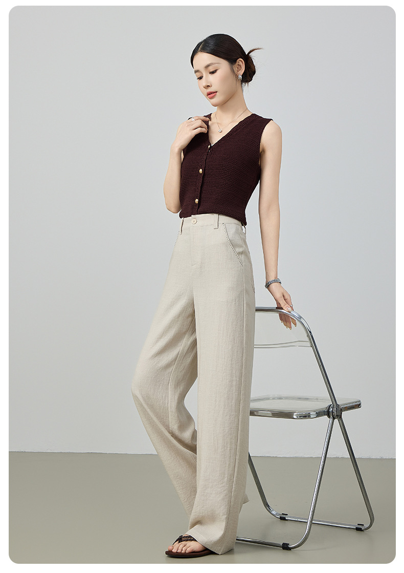 Quần culottes nữ ống rộng cạp cao vải lanh pha mùa hè — Màu sắc chi tiết 24