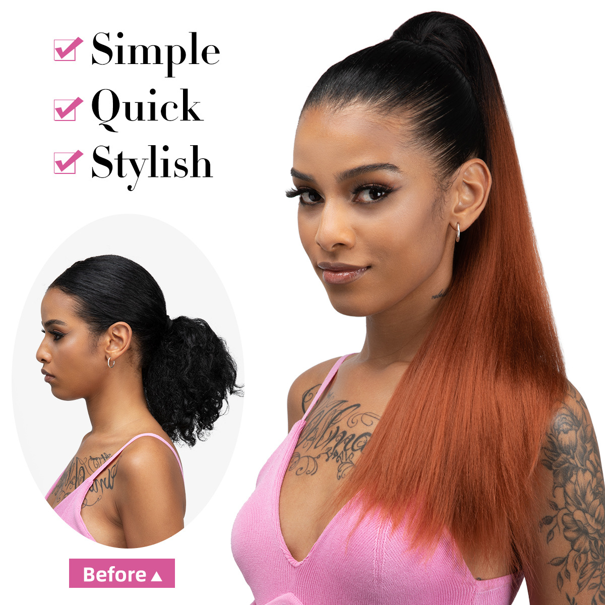 clip in hair extension Wig & Hair Extension Type Women's Casual Multicolor Casual High Temperature Wire Ponytail Wig Clips