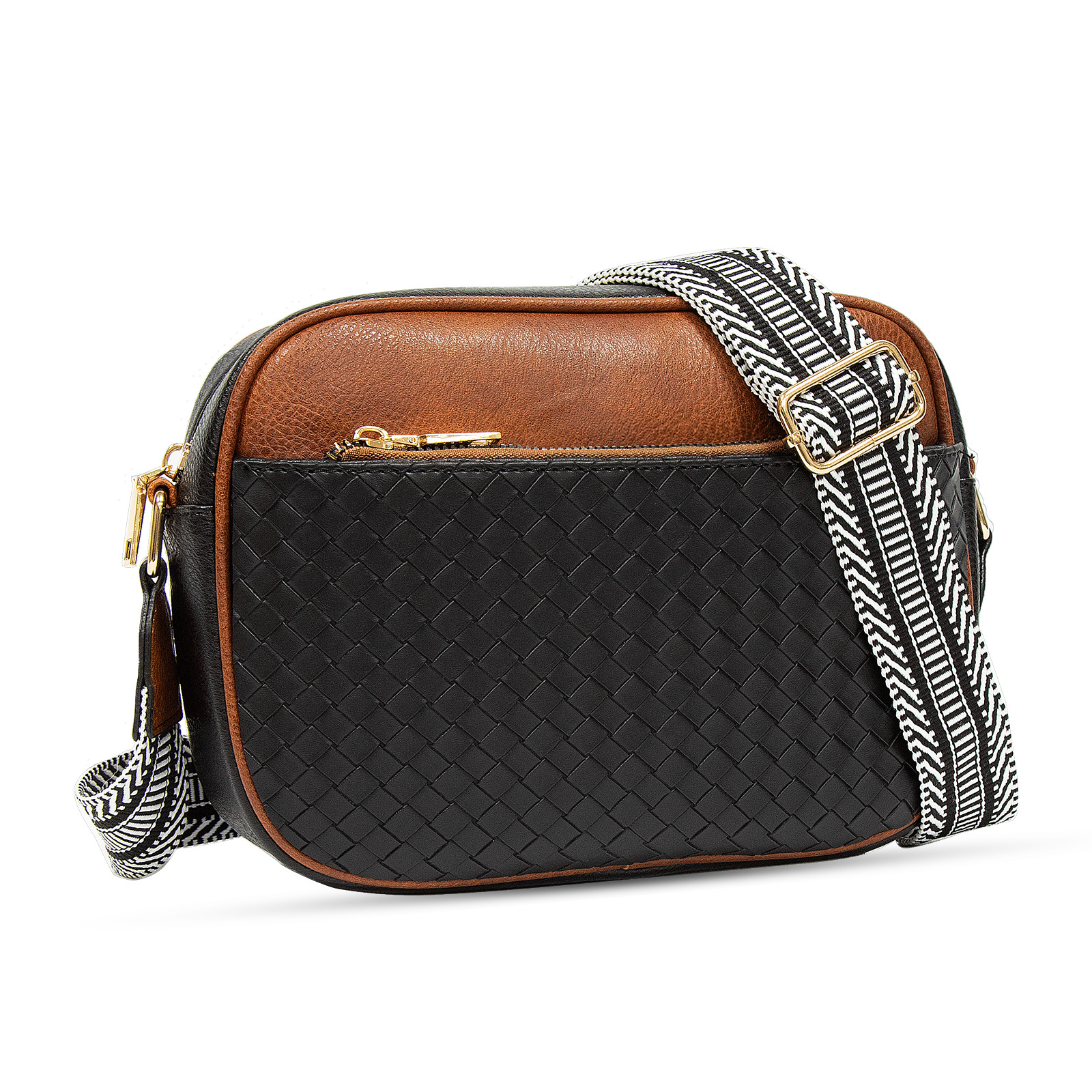 En stock Amazon Venta caliente acolchado bordado Plaid color a juego retro hombro bolsa cremallera hombro Correa mensajero bolsa cartera pequeña bolsa cuadrada