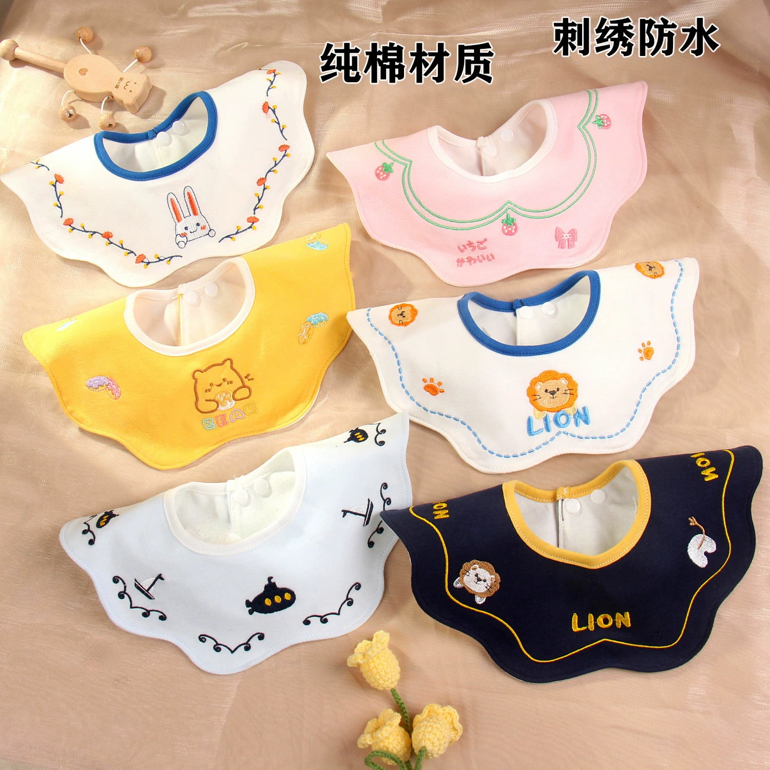 Children's scarf for men and women girl's for new born, eating bib, with embroidery