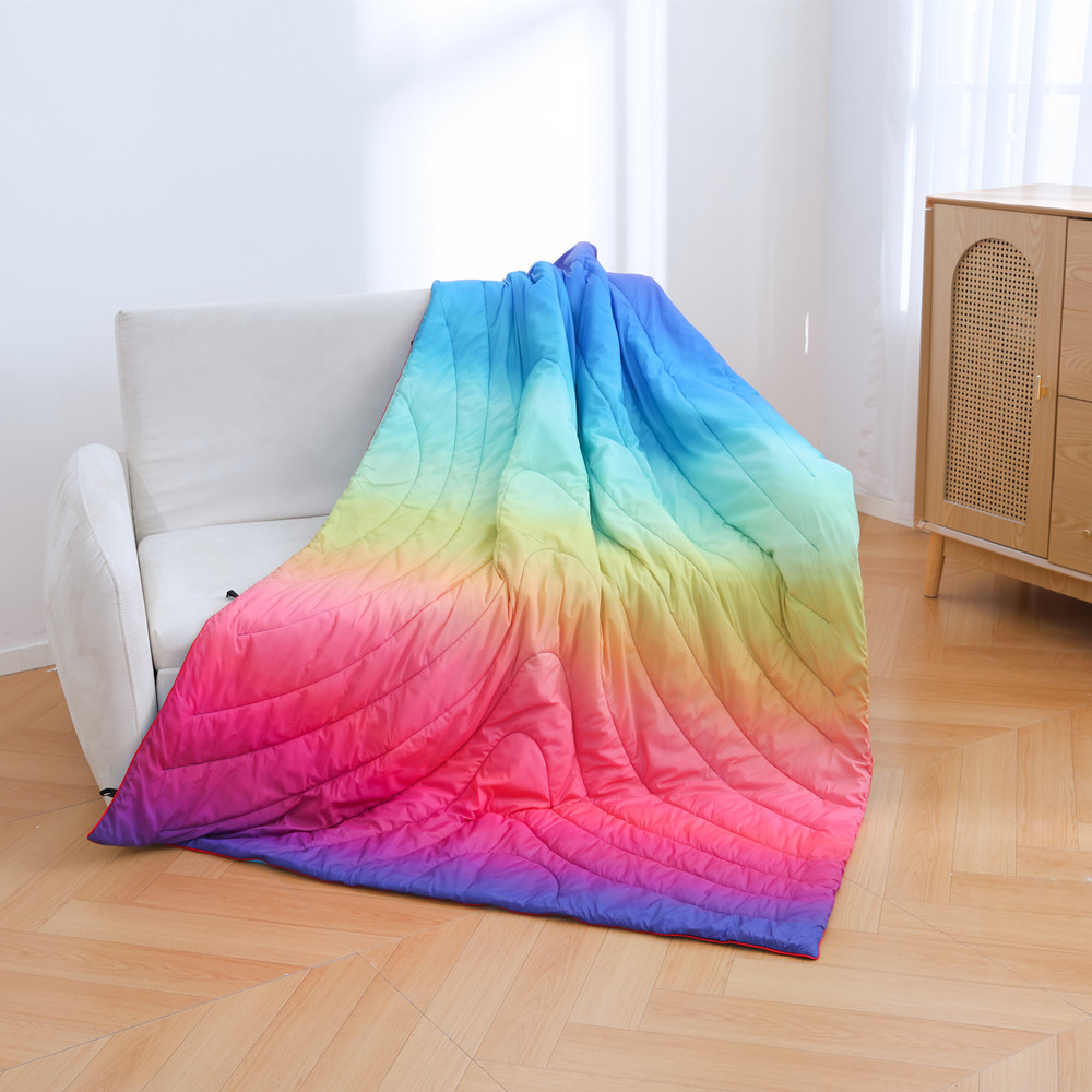 Outdoor Multifunctional Quilted Printed Wearable Cape Shawl Blanket, Home Warming Hiking Camping Blanket_desvips.com