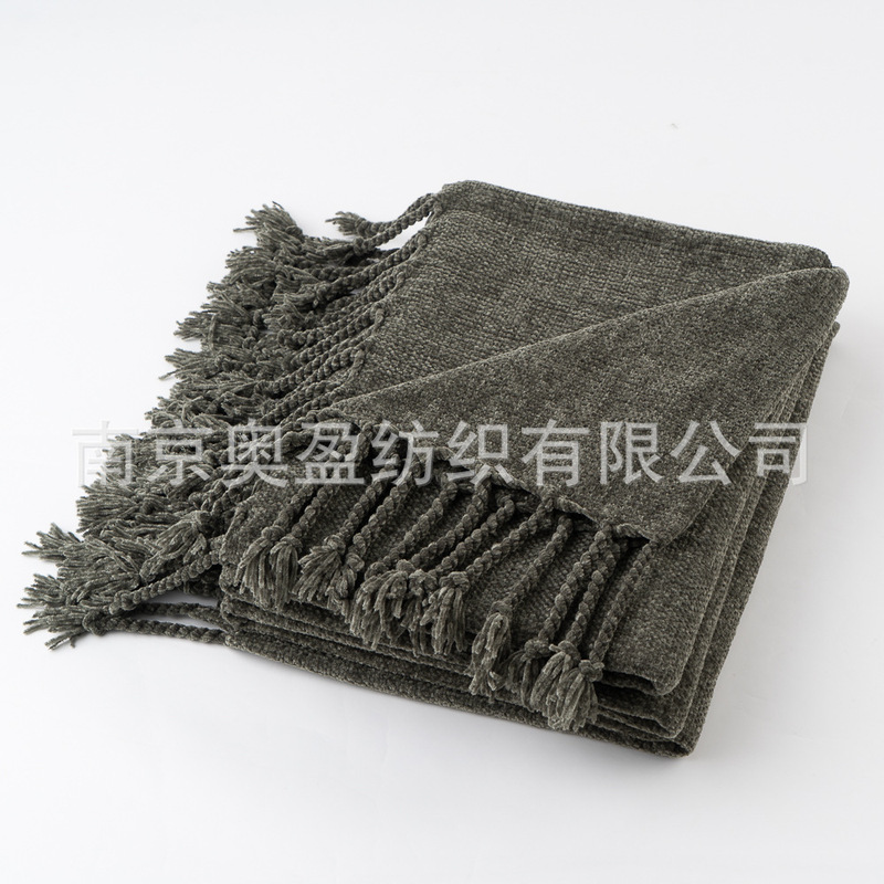 亚马逊雪尼尔搓须毯沙发毯办公室午睡毯子披肩毯装饰床搭流苏毯子|undefined
