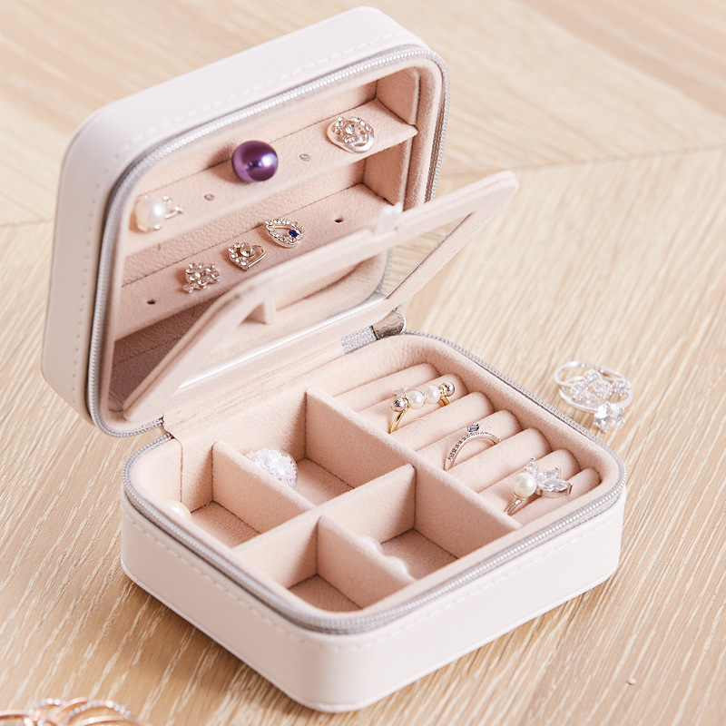 Caja de almacenamiento de joyas anillo portátil Ins con cremallera franela PU multi-capa pendientes collar caja de joyería