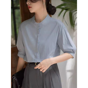 New Dopamine Pure Cotton Stand Collar Fresh New Chinese Style Loose Simple Commuter Shirt Casual Elegant Women's Shirt