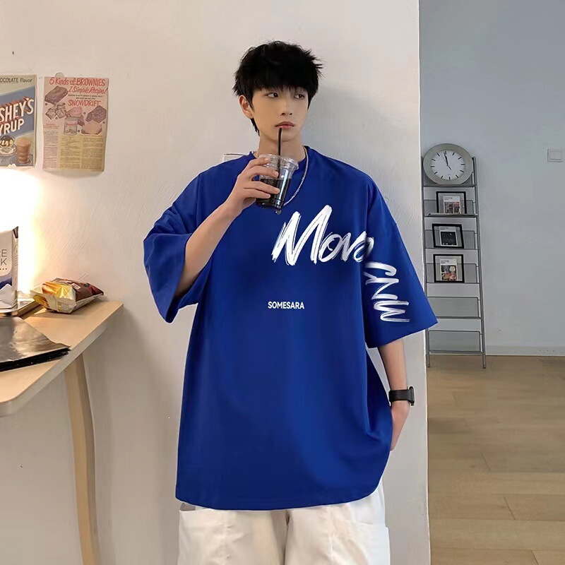 Klein Blue Short-Sleeve T-Shirt for Men, 2023 Summer New Style, National Trend, Loose Boyfriend Style, Half-Sleeve, Trendy Brand Tee