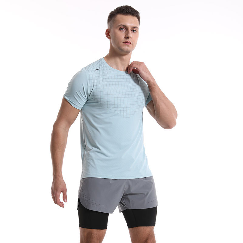 Deportes casuales camiseta de manga corta de los hombres de verano delgada ropa de secado rápido correr al aire libre entrenamiento de baloncesto ropa de entrenamiento top