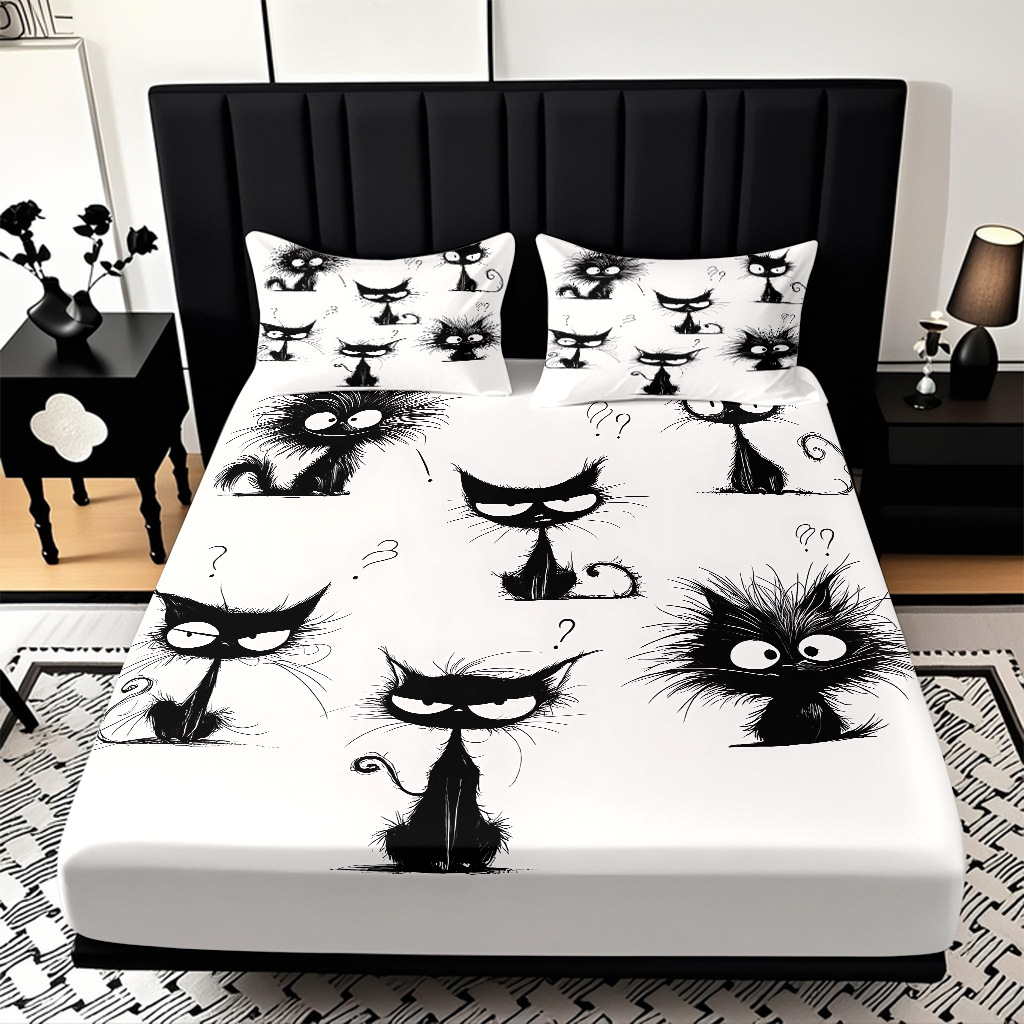 TEMU / JIT cama abrasiva Kits de dibujos animados gatito impresión digital 3D ropa de cama para diseñar