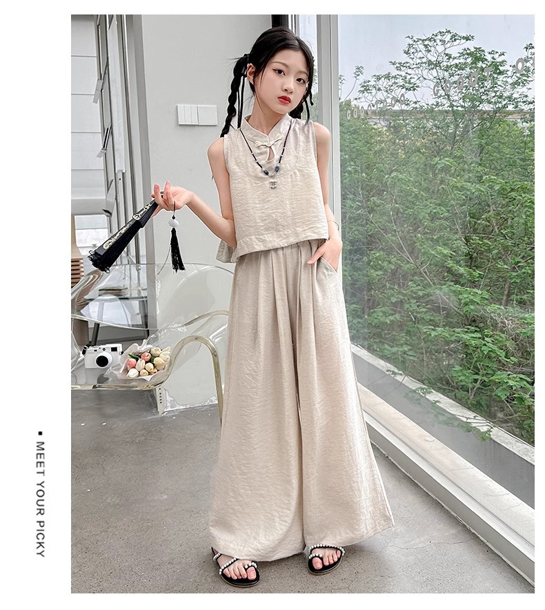 Mädchen Sommer Set Im Chinesischen Stil Weste Und Weite Hose_voghion.com