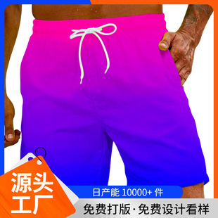 European and American Cross-Border Fashion Trend Straight Shorts Summer Loose Casual Gradient 3D Digital Printing Men's Beach Pants