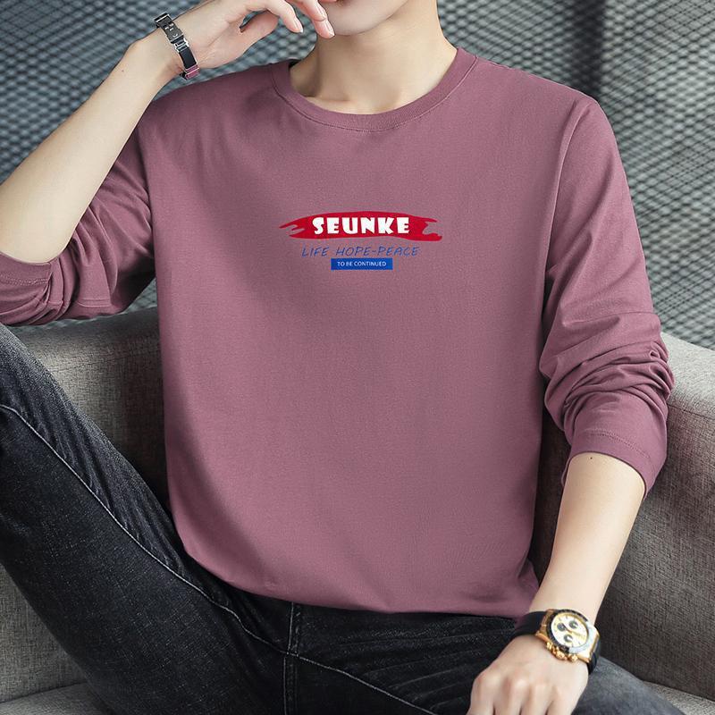 長袖のtシャツの男性のファッションのプリントの小さいシャツの秋の弾力の肌の中で底のシャツの丸首のゆったりしている黒色の秋の服を掛けます。|undefined