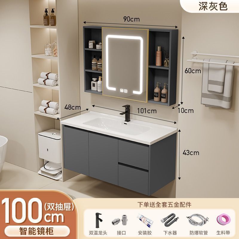 Gabinete de baño de aluminio inteligente espacial grueso combinación lavabo lavabo en cerámica lavabo fábrica de inodoro al por mayor