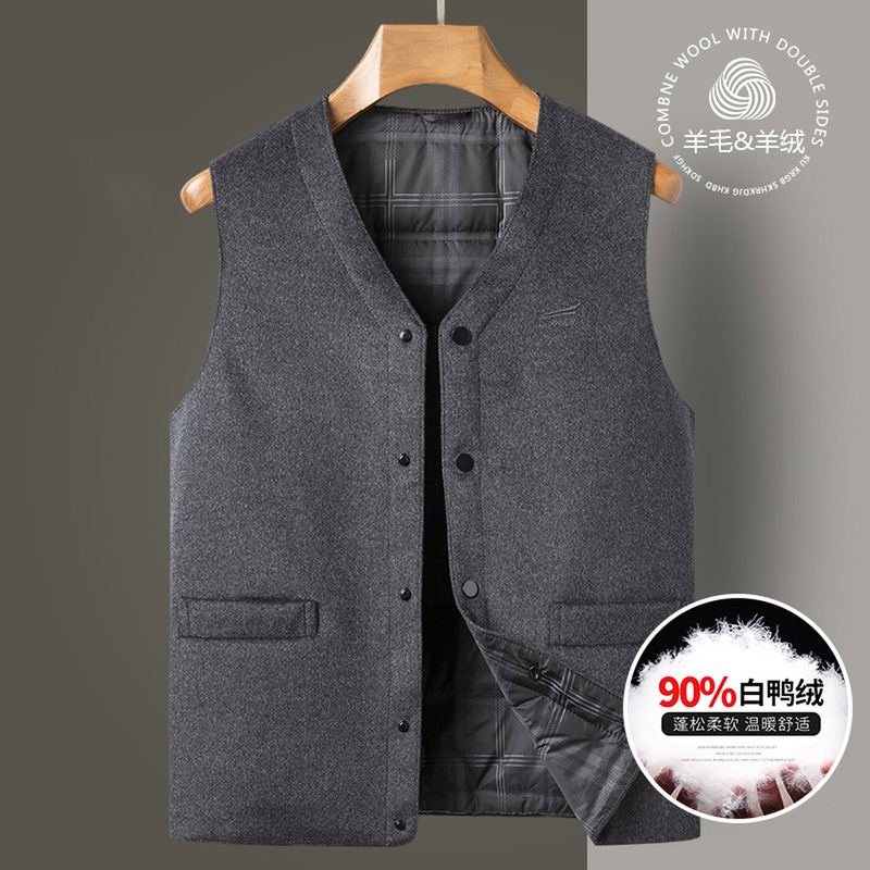 Casual and Versatile Cashmere Vest for Men 2025 Autumn and Winter New down Vest White Duck down Vest Dad Wool Vest